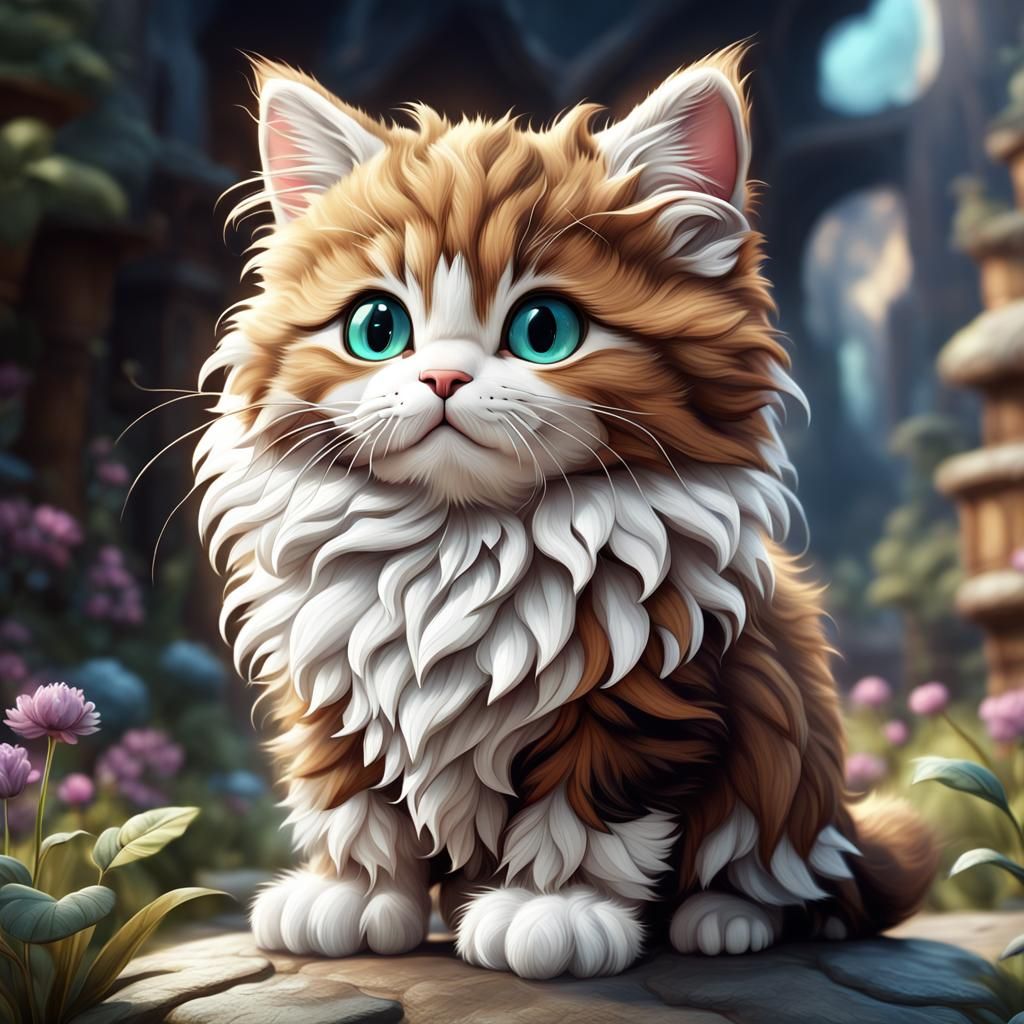 Cute Kitten Image in Detailed 3D Style