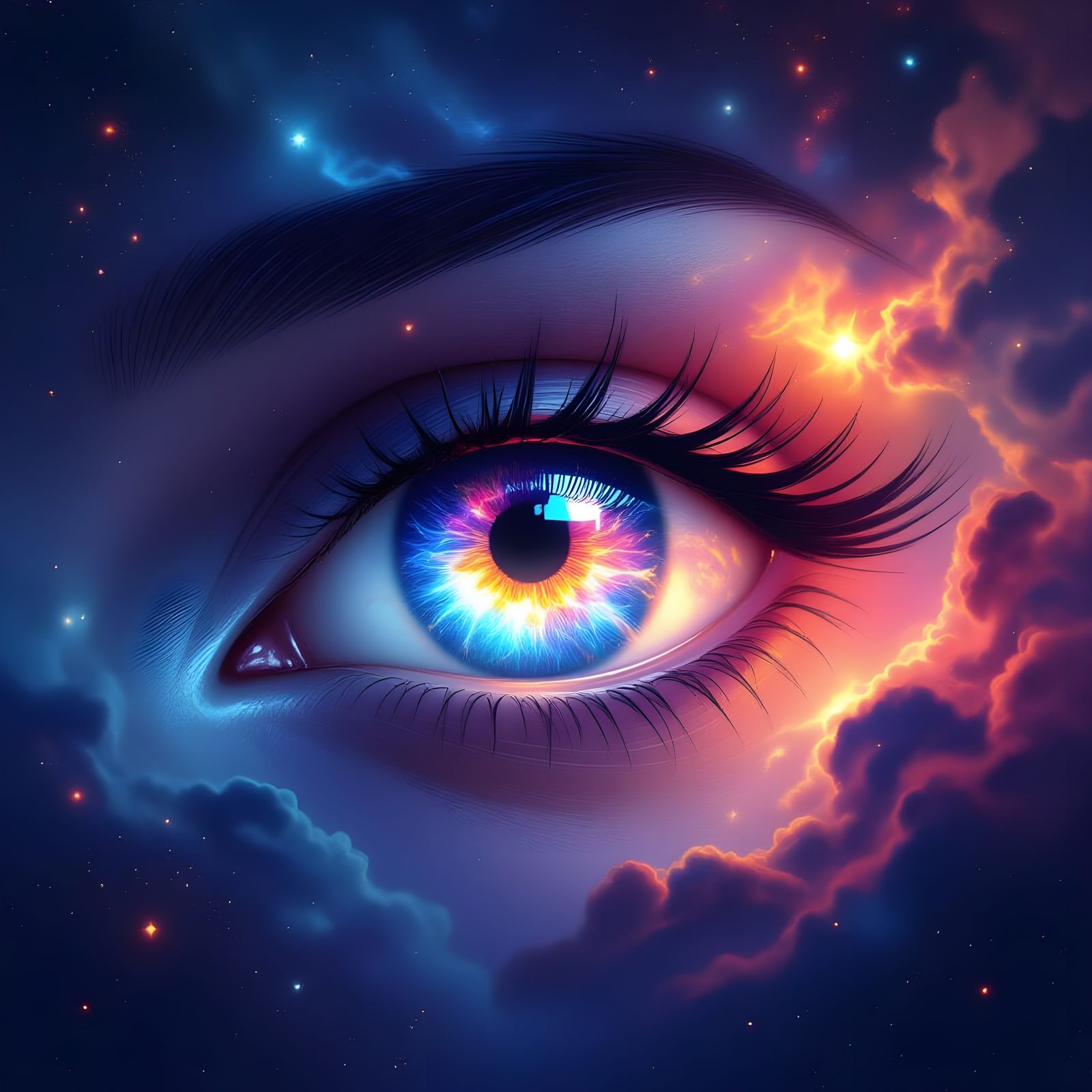 Astral Eyes Swirling with Cosmic Dust and Nebulae