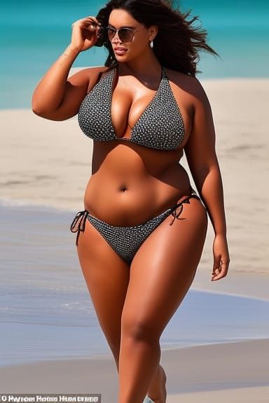 Confident Plus-Size Woman Posing in Bikini