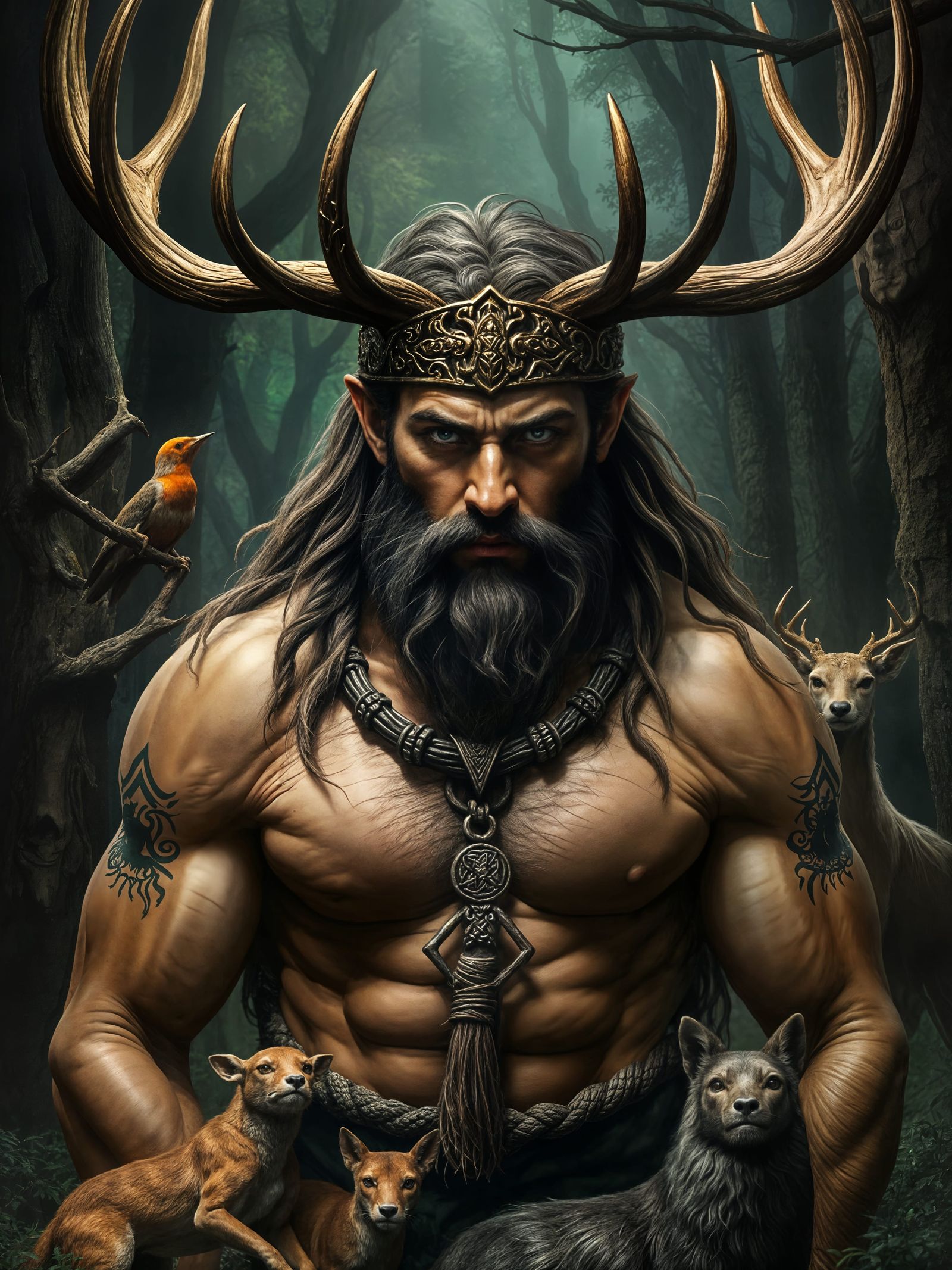 Cernunnos, Celtic God of the Wild, in Hyperrealistic Style