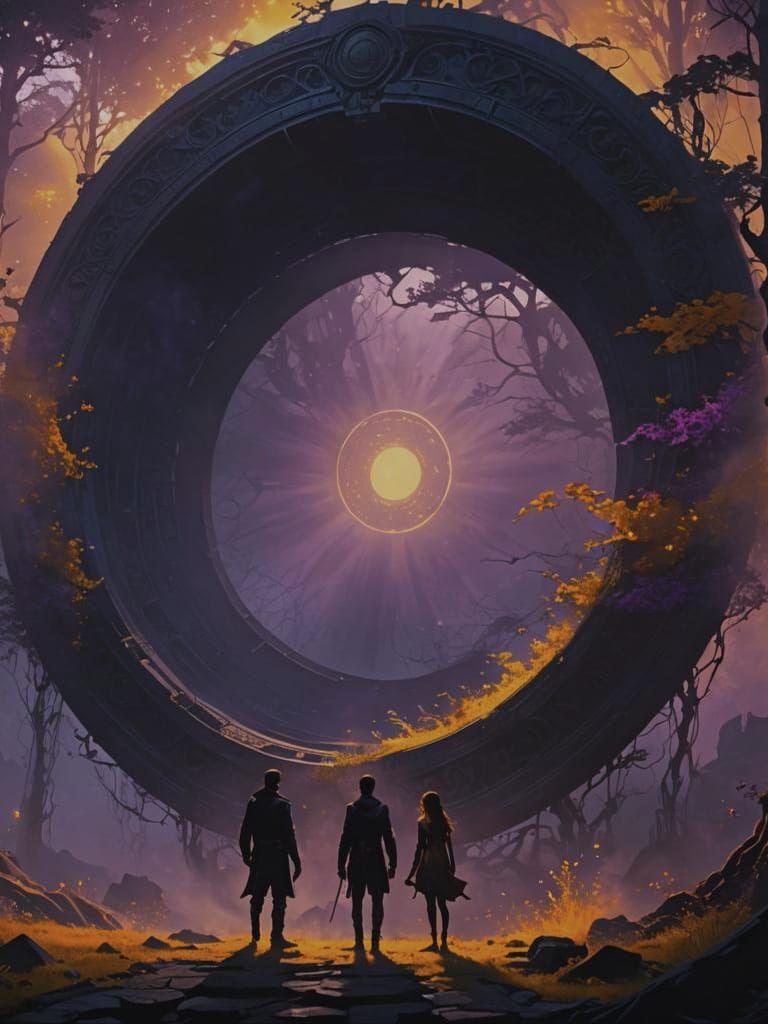 Fantasy Book Cover with Light Portal, Detailed Concept Art