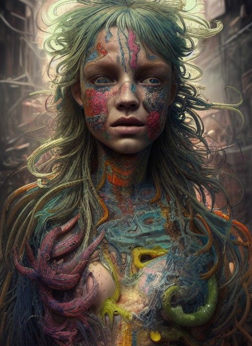 Glowing Portrait with Seaweed and Slum Backdrop