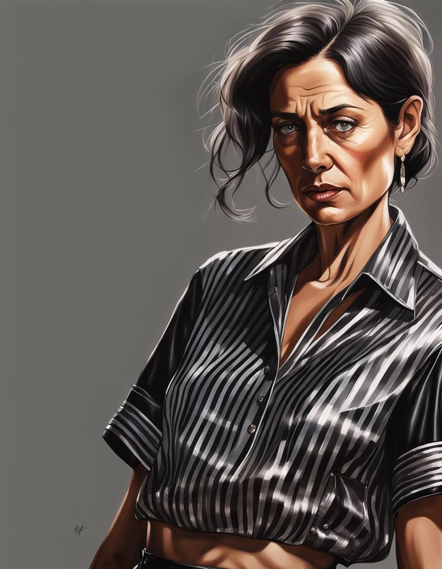 Brunette in Satin Shirt: Hyperrealistic Detailed Portrait