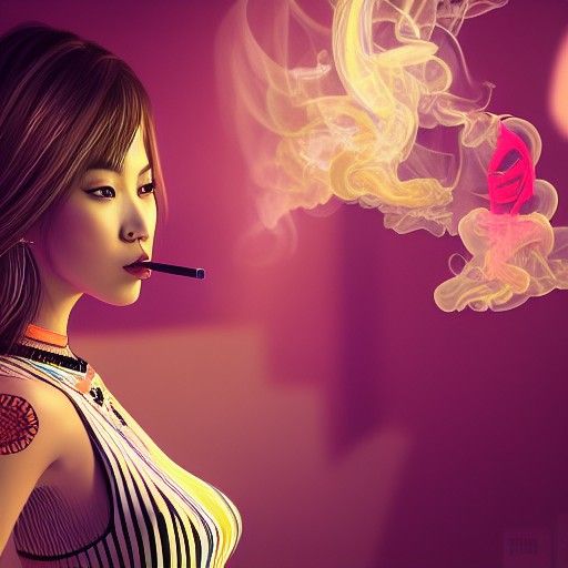 Thai Woman Smoking in Psychedelic Nightclub