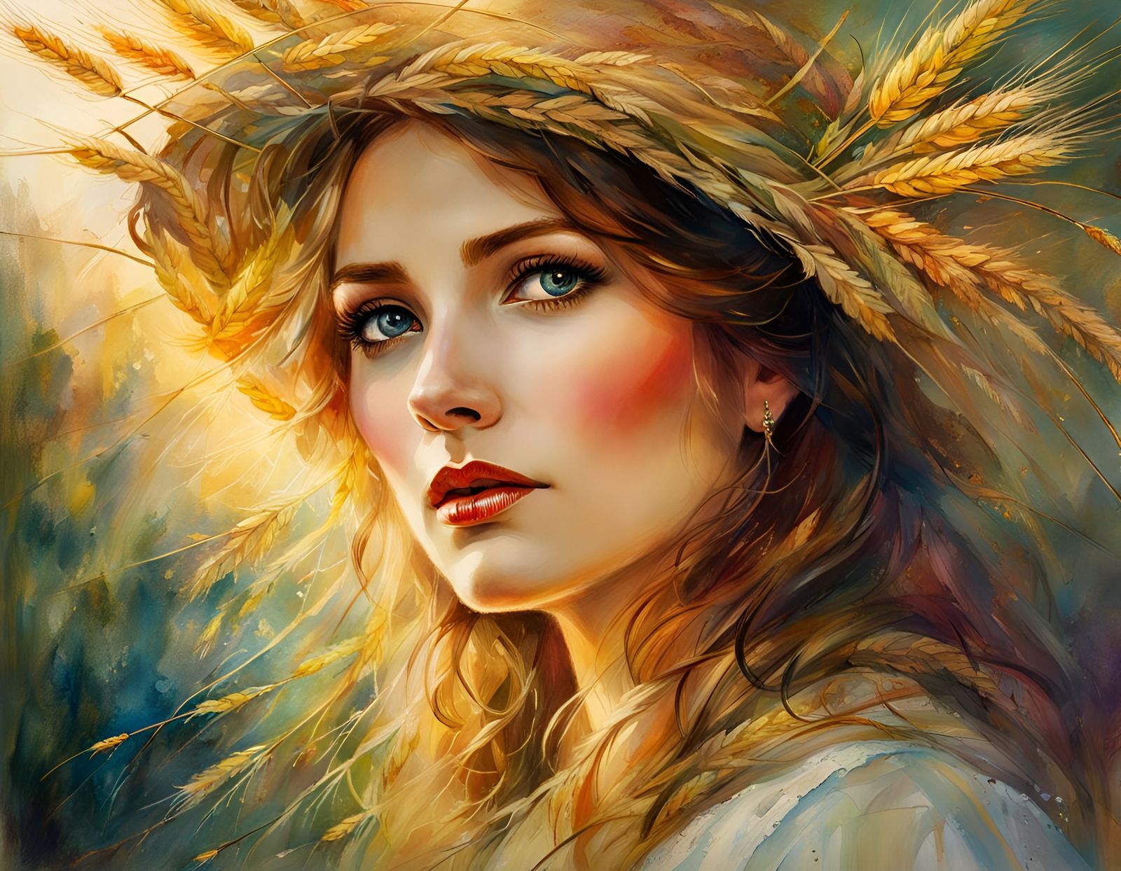 Golden Wheat Field in Watercolor Style