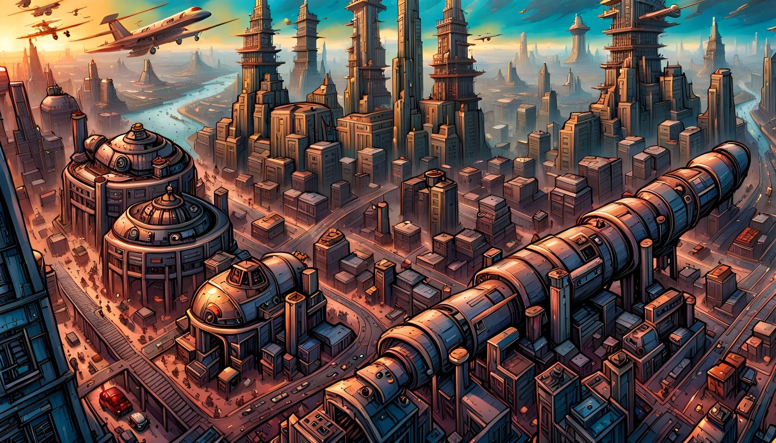 Futuristic Post-Industrial Wasteland: Detailed Cityscape