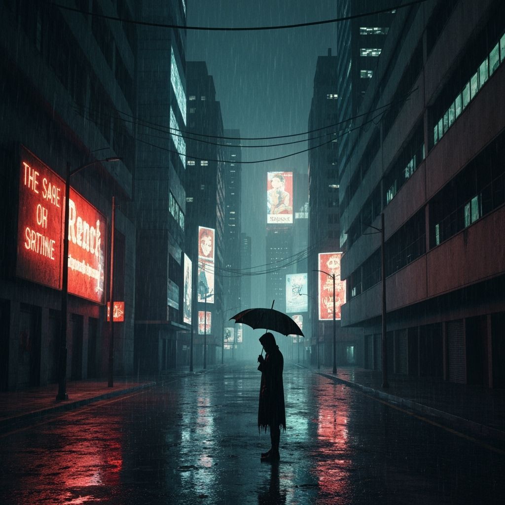 Dystopian City Street in Neon Glow at Night