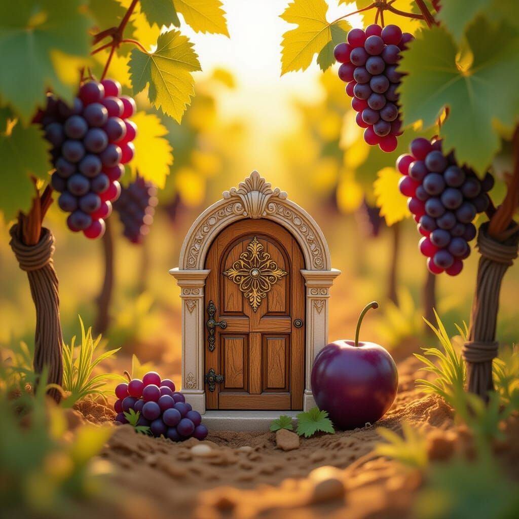 Grape with Art Nouveau Door in Vineyard