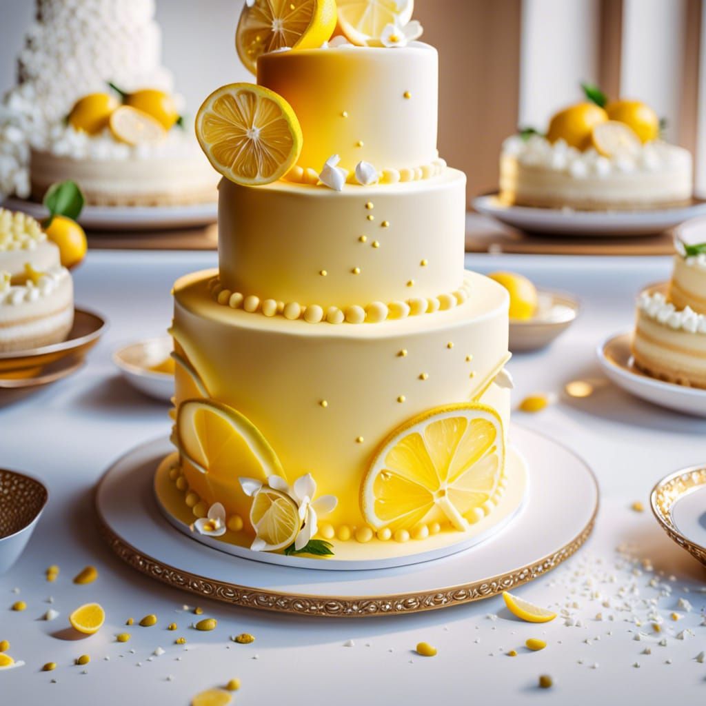 Hyperrealistic Lemon Cheesecake Wedding Cake in Church