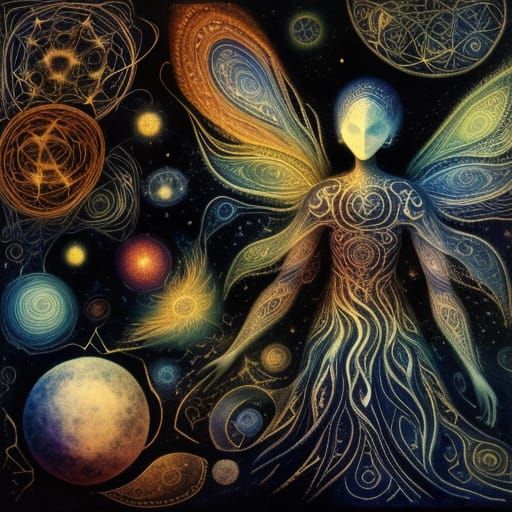 Surreal Cosmic Void with Glowing Patterns in Ethereal Style