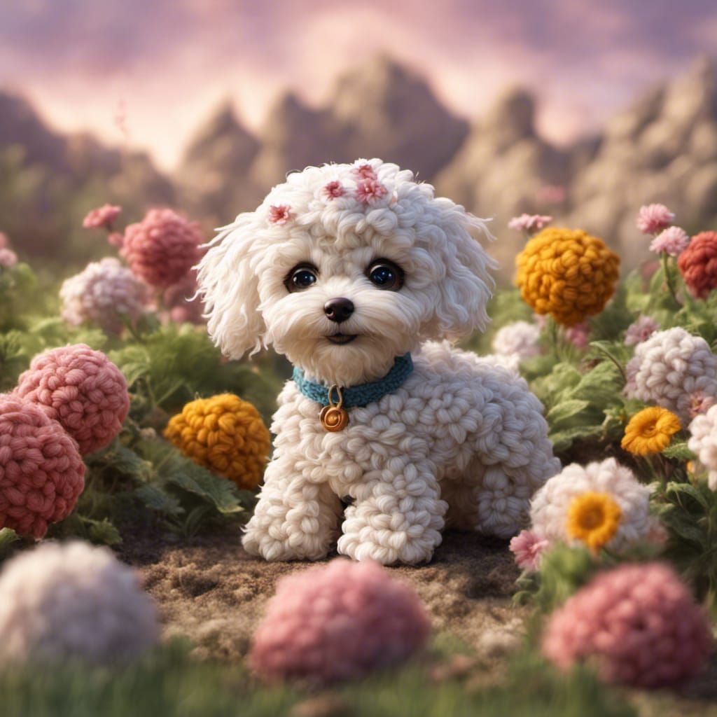 cute crochet doll of a maltipoo