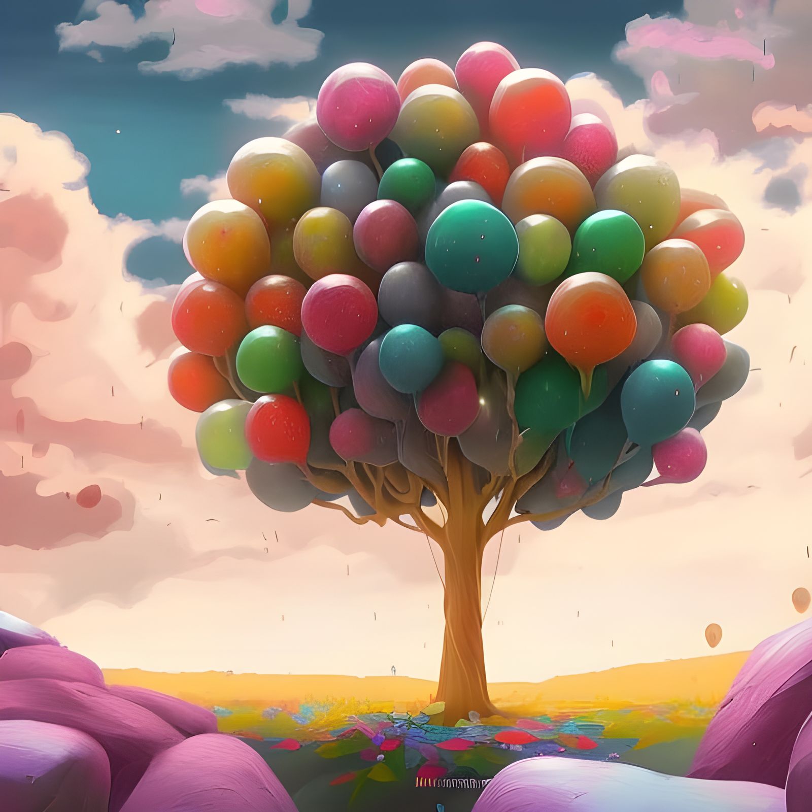 Colorful Lollipop Tree in Fantasy Landscape