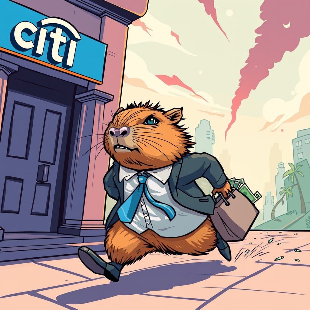 Furious Capybara Bank Robber in Stylized Digital Art