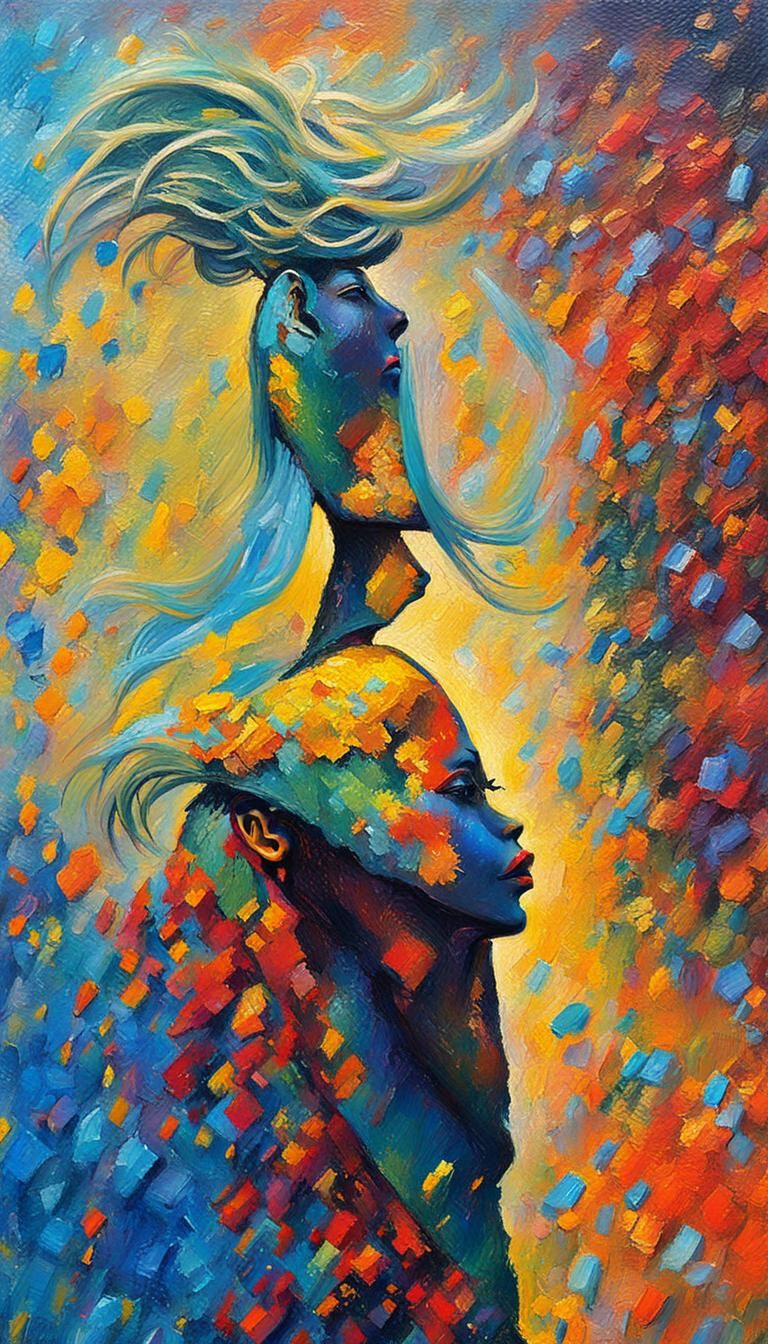 Expressionist Portrait with Impasto Texture and Vivid Colors