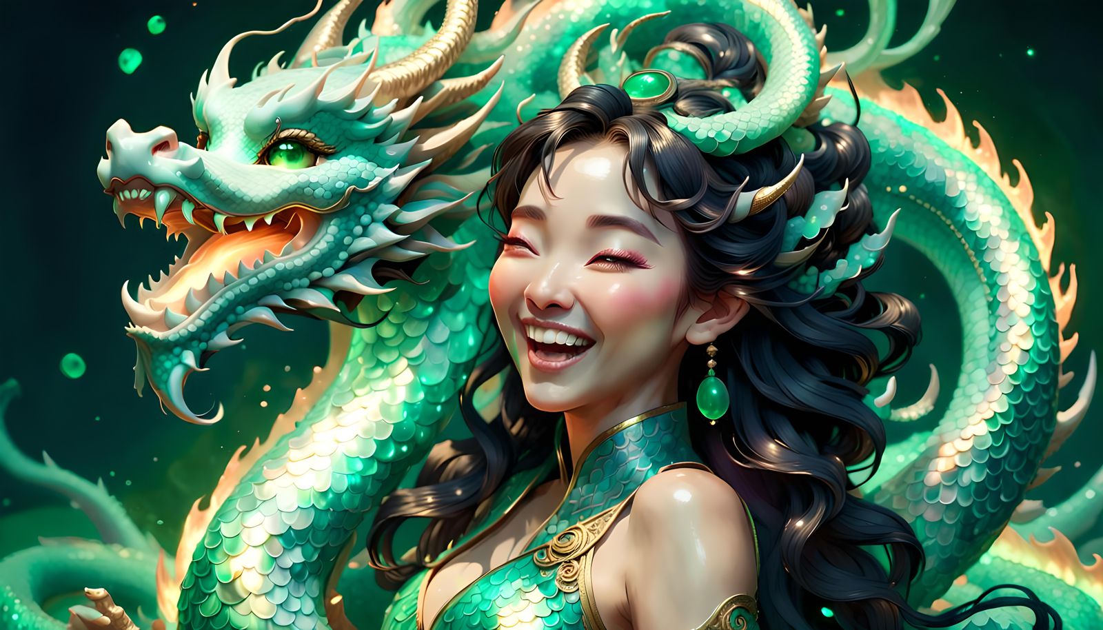 Jade Scaled Dragon Goddess Portrait