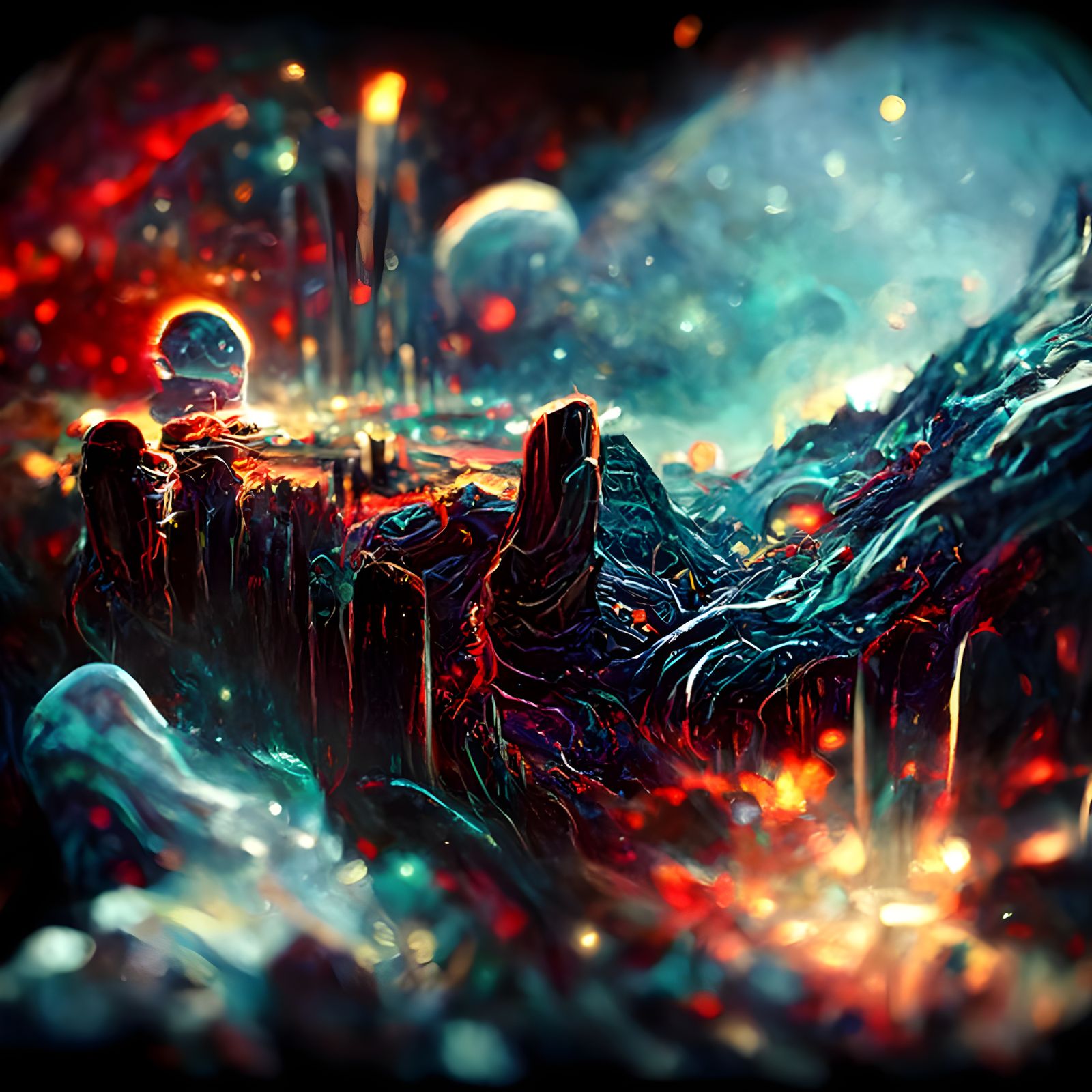 Cosmic Crystal Landscape Painting in Expressionist Style