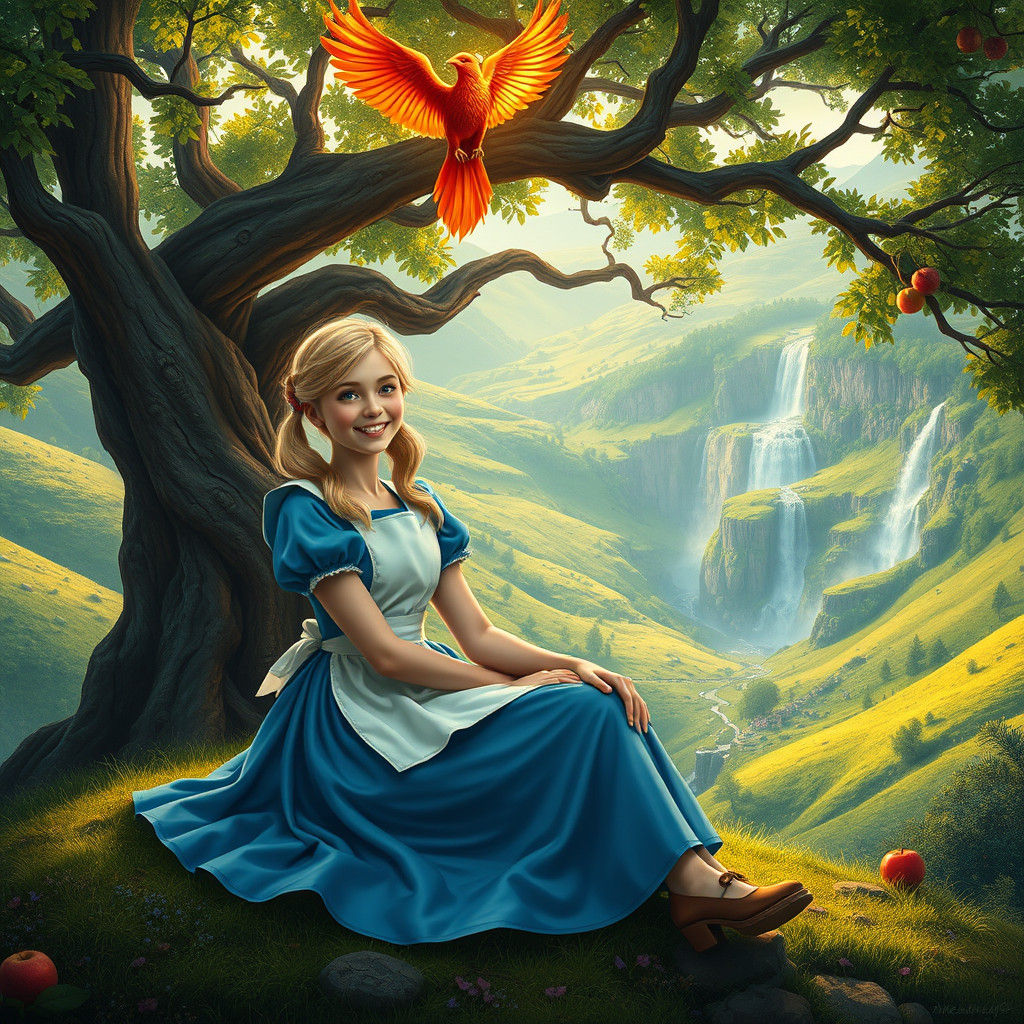 Alice in Wonderland Under Apple Tree: Hyperrealistic Art