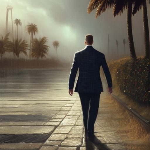 Celestial Man Walking Seaside in Dark Fantasy Style