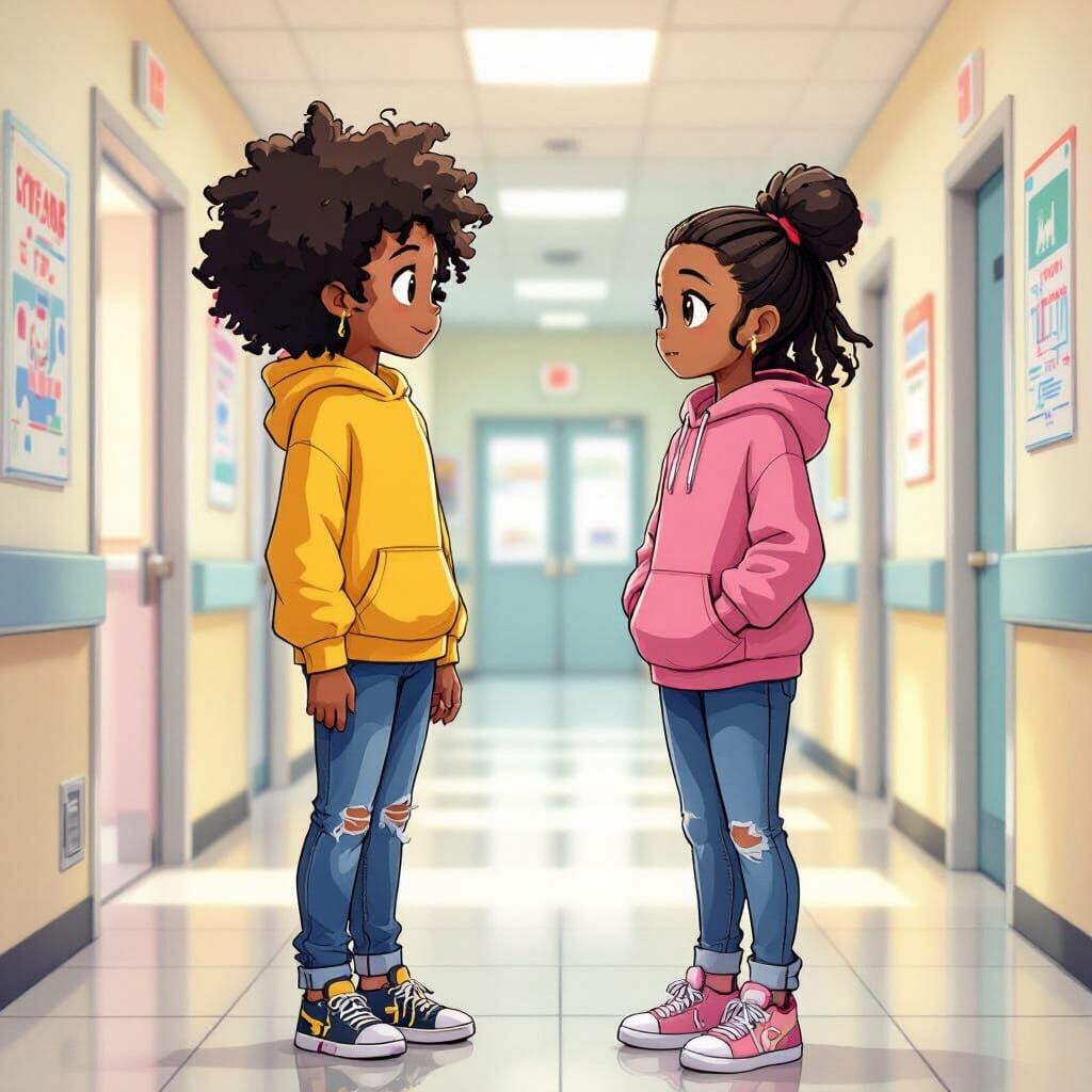 Anime-Style Image of Two Teen Girls in School