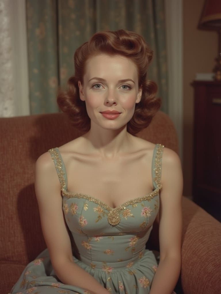 Vintage 1950s Photo of Woman in Evening Gown