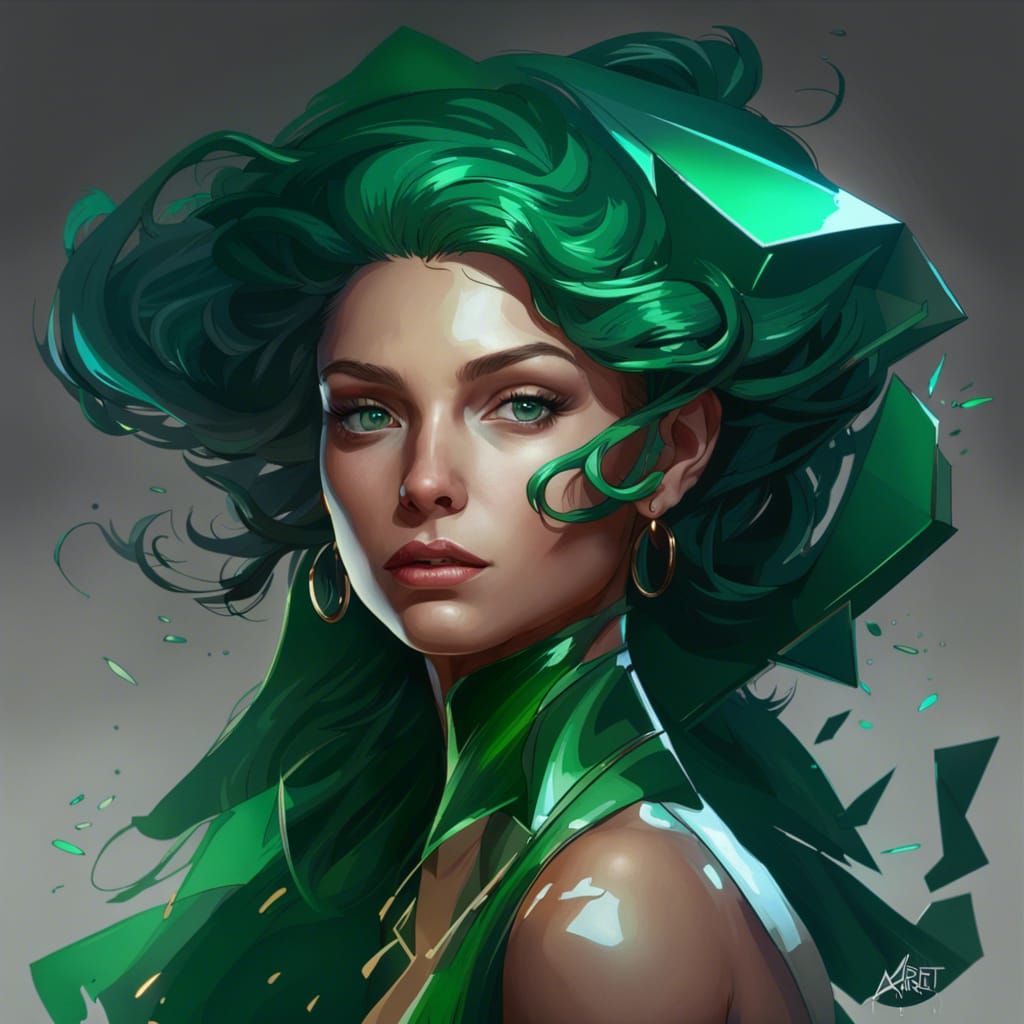 Emerald Portrait in Hyperdetailed Digital Art Style