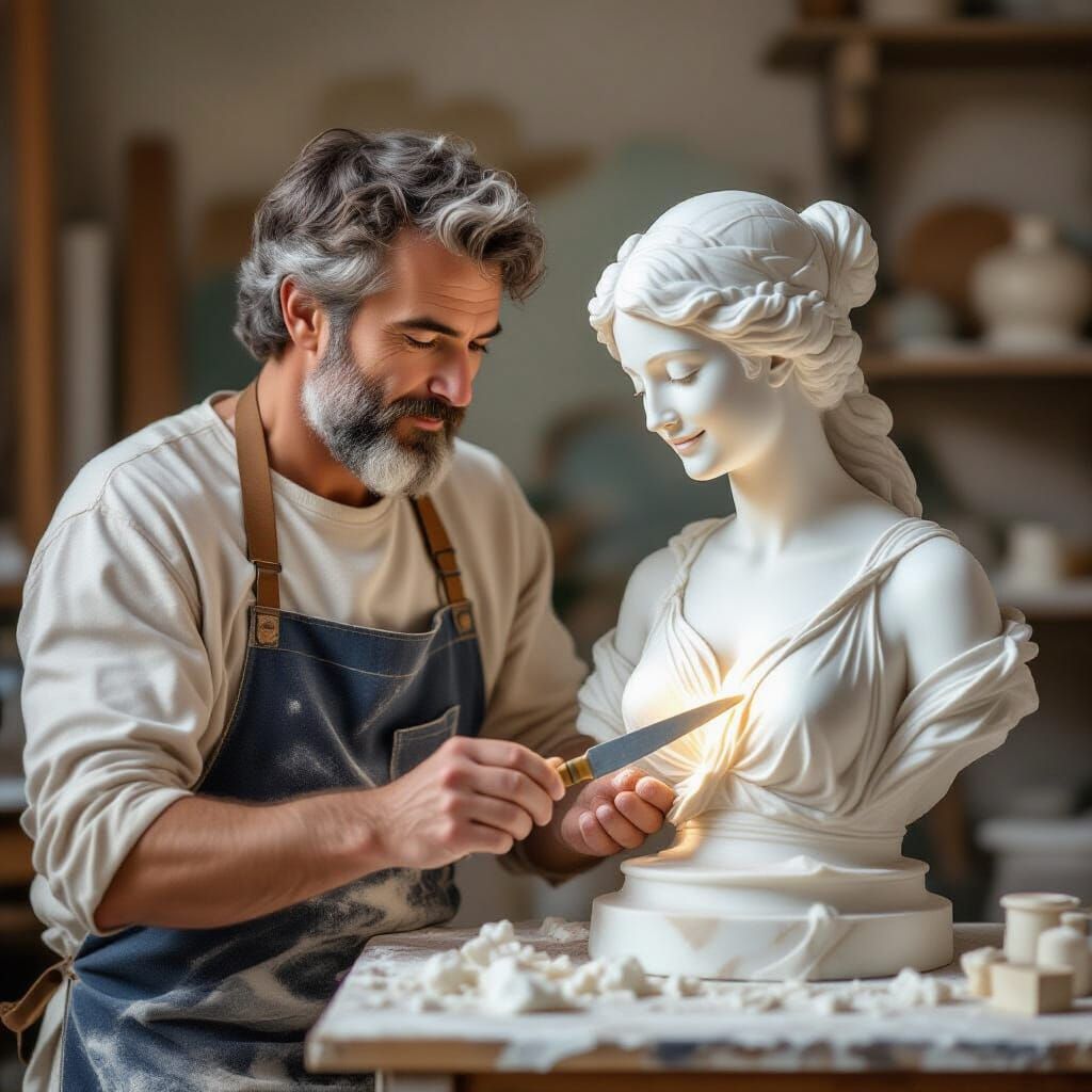 Sculptor Brings Marble Woman to Life with Magical Chisel