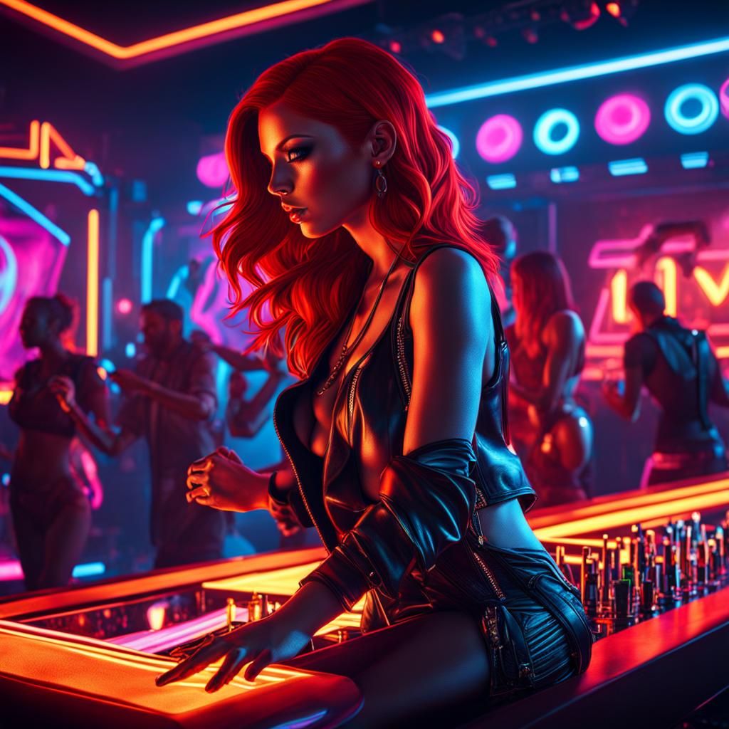 Redhead's Cyberpunk Rave Dance in Neon Graffiti