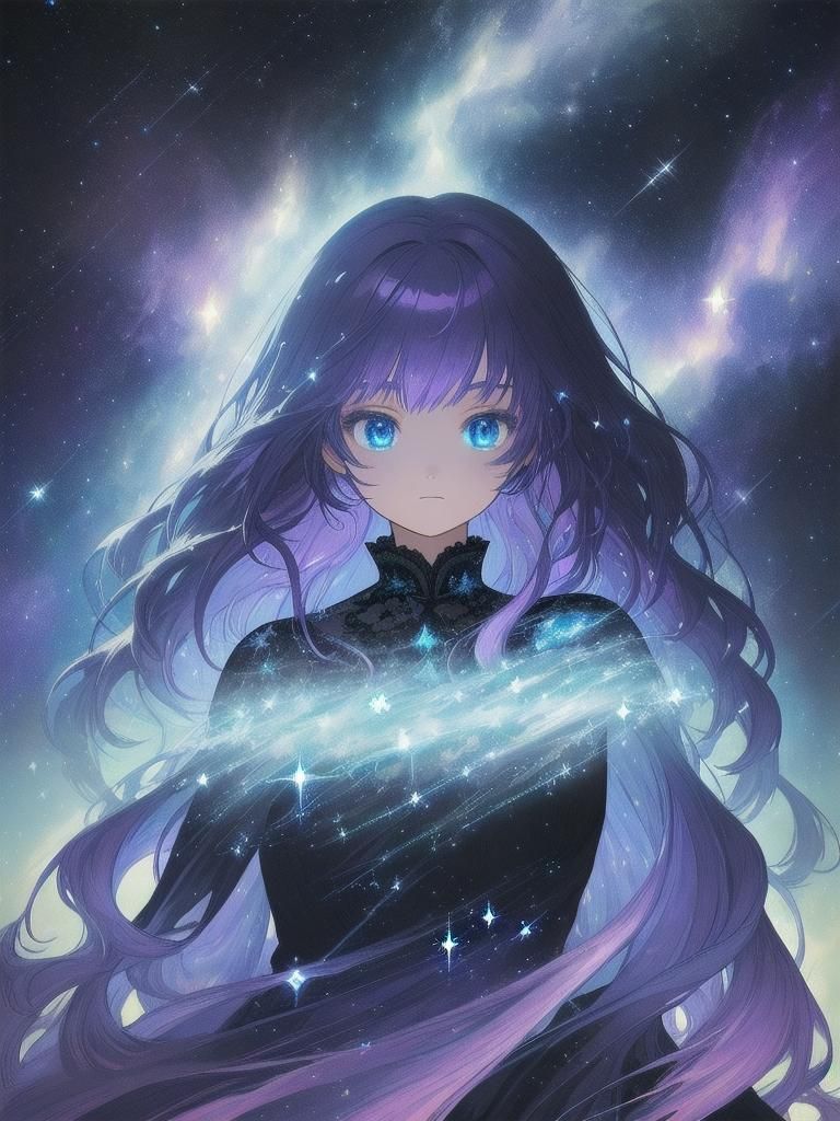 Animated Girl Portrait in Starry Night Fantasy Style