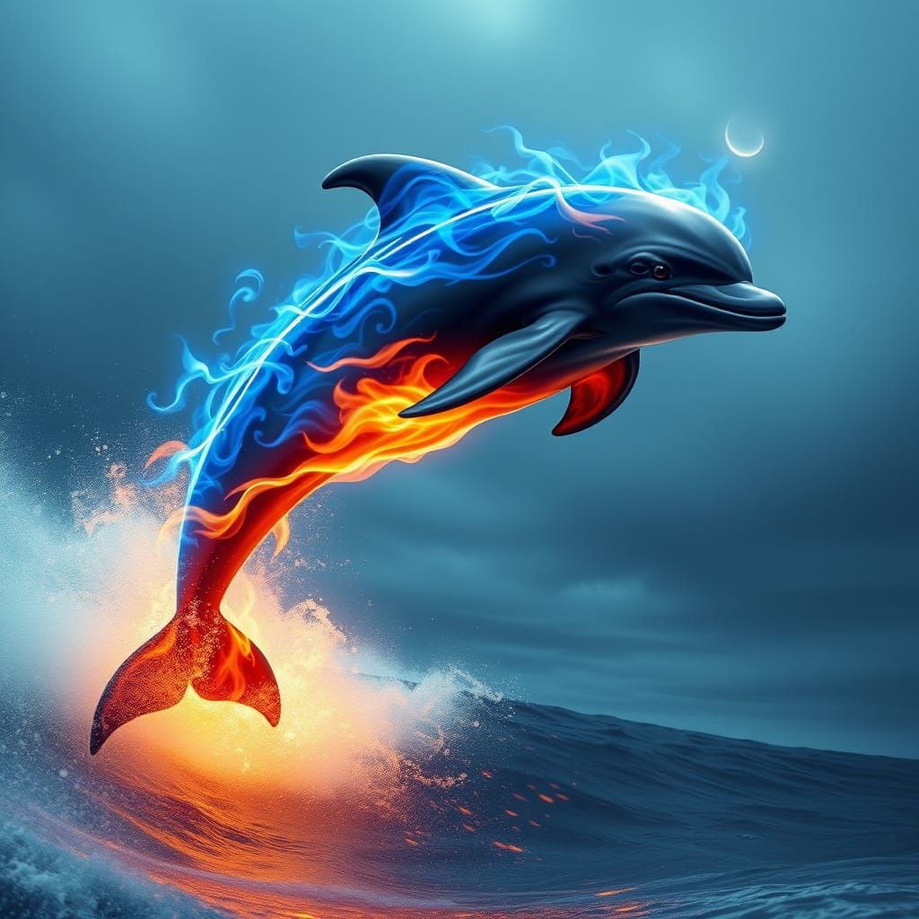 Flaming Dolphin Leaps: A Mythical Sea Spirit