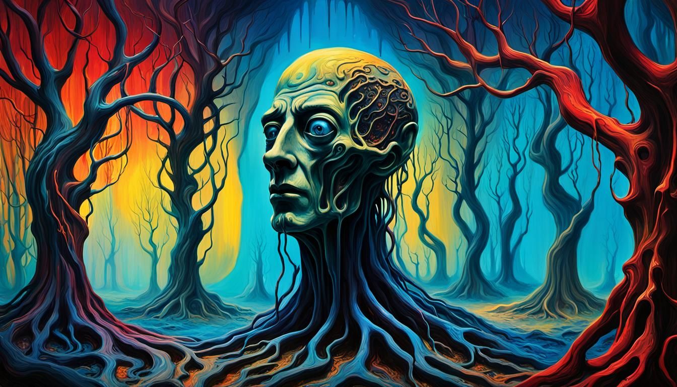 Surreal Distorted Figure in Dream Landscape