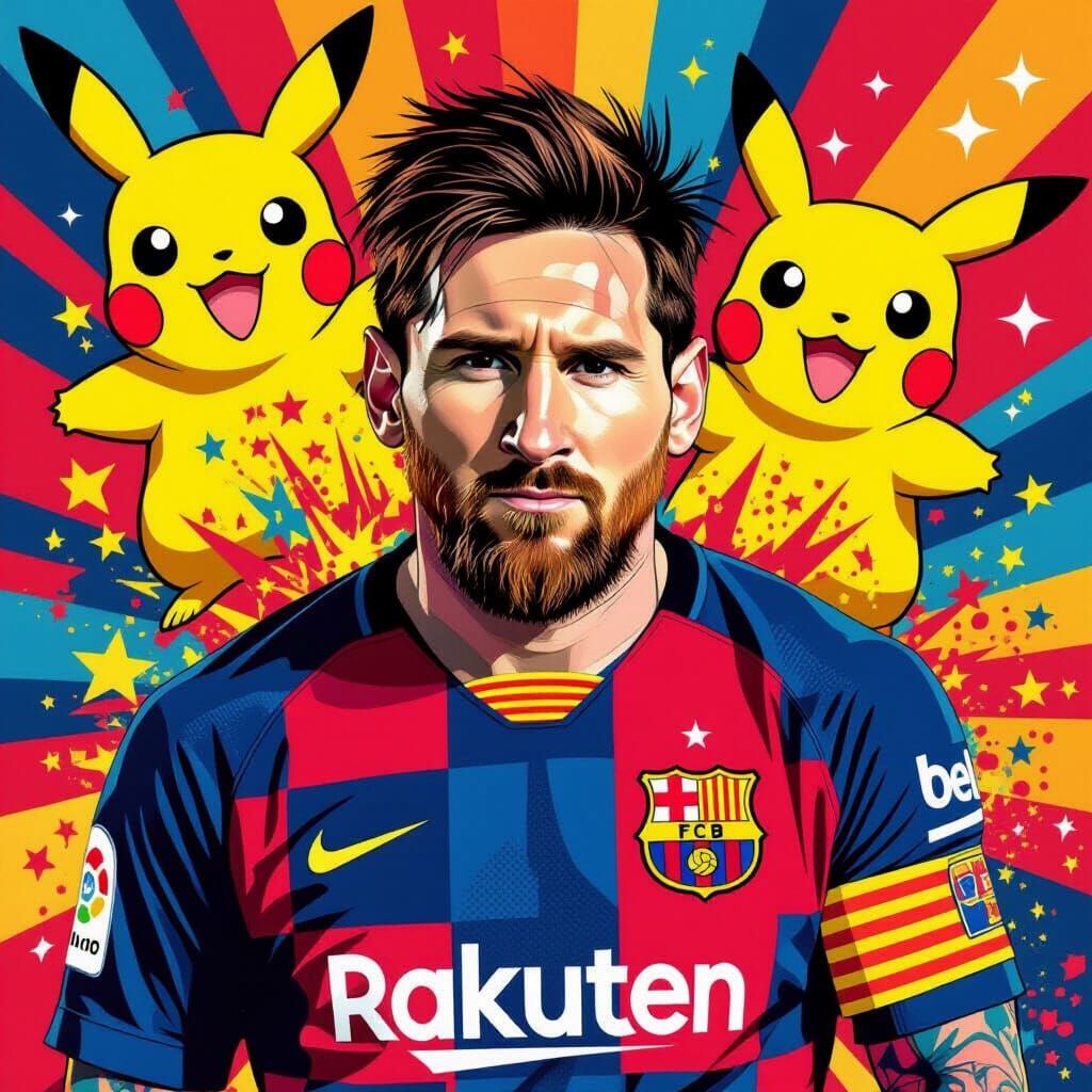Lionel Messi Blended with Pokémon in Vibrant Style