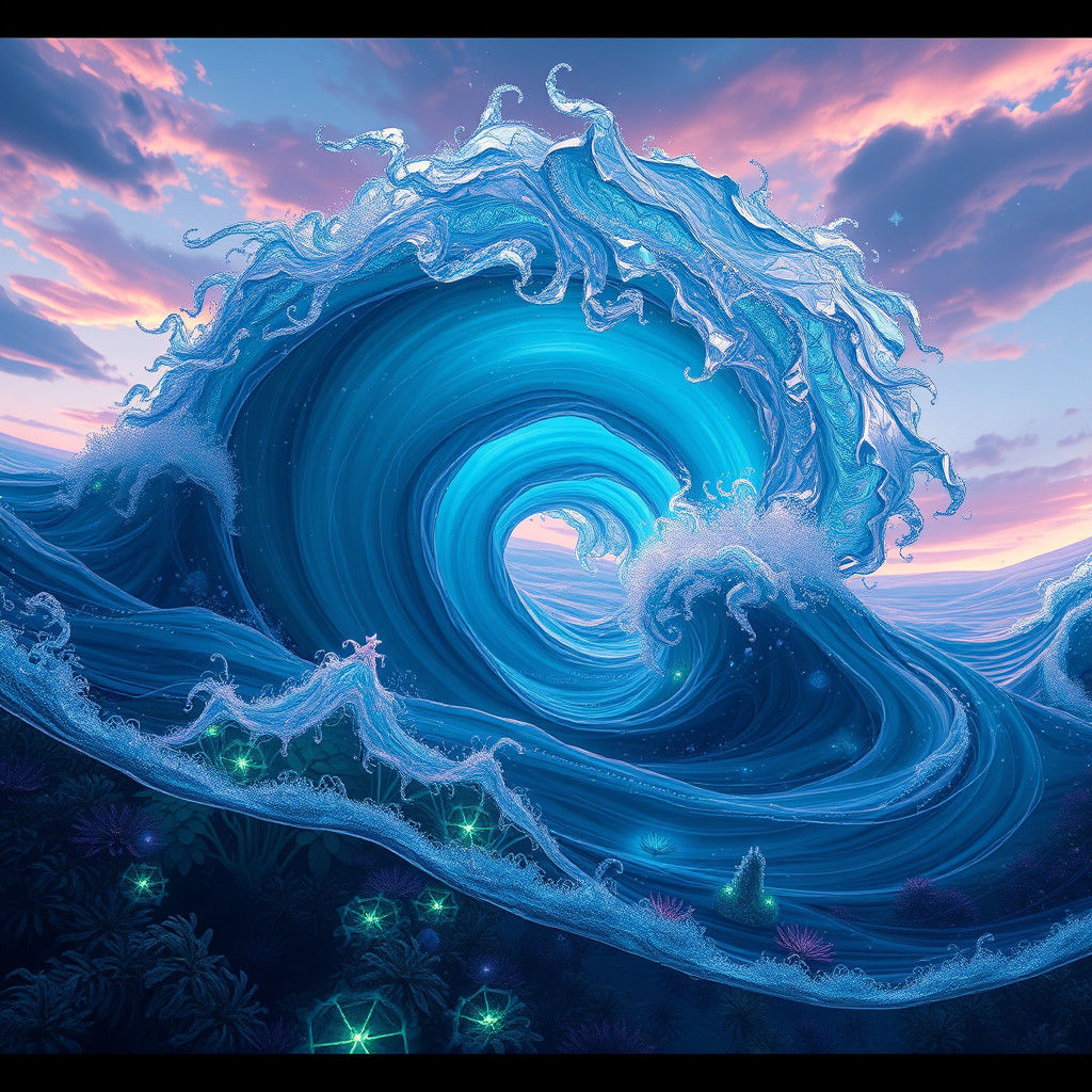 Ethereal Riptide in Celestial Ocean, Matte Painting
