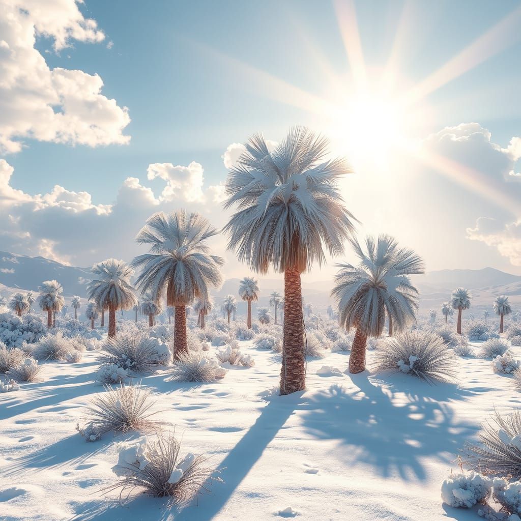 Snowy Desert Landscape in Dreamy, Futuristic Style
