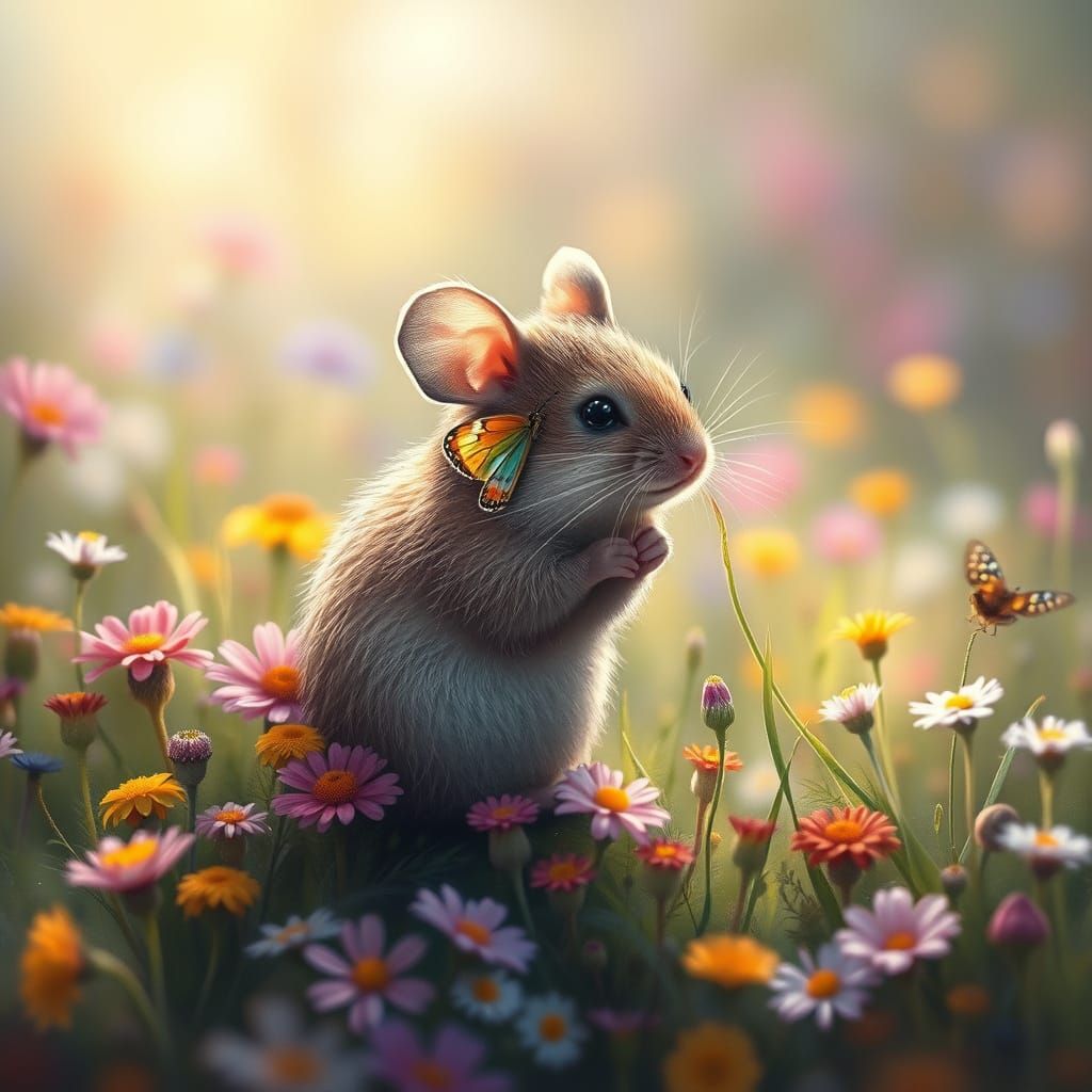Whimsical Mouse in Vibrant Floral Wonderland
