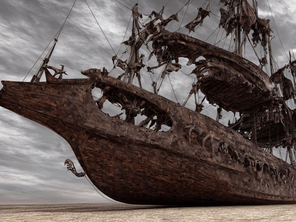 Dinosaur Bone Galleon Stranded in Desert, Ominous