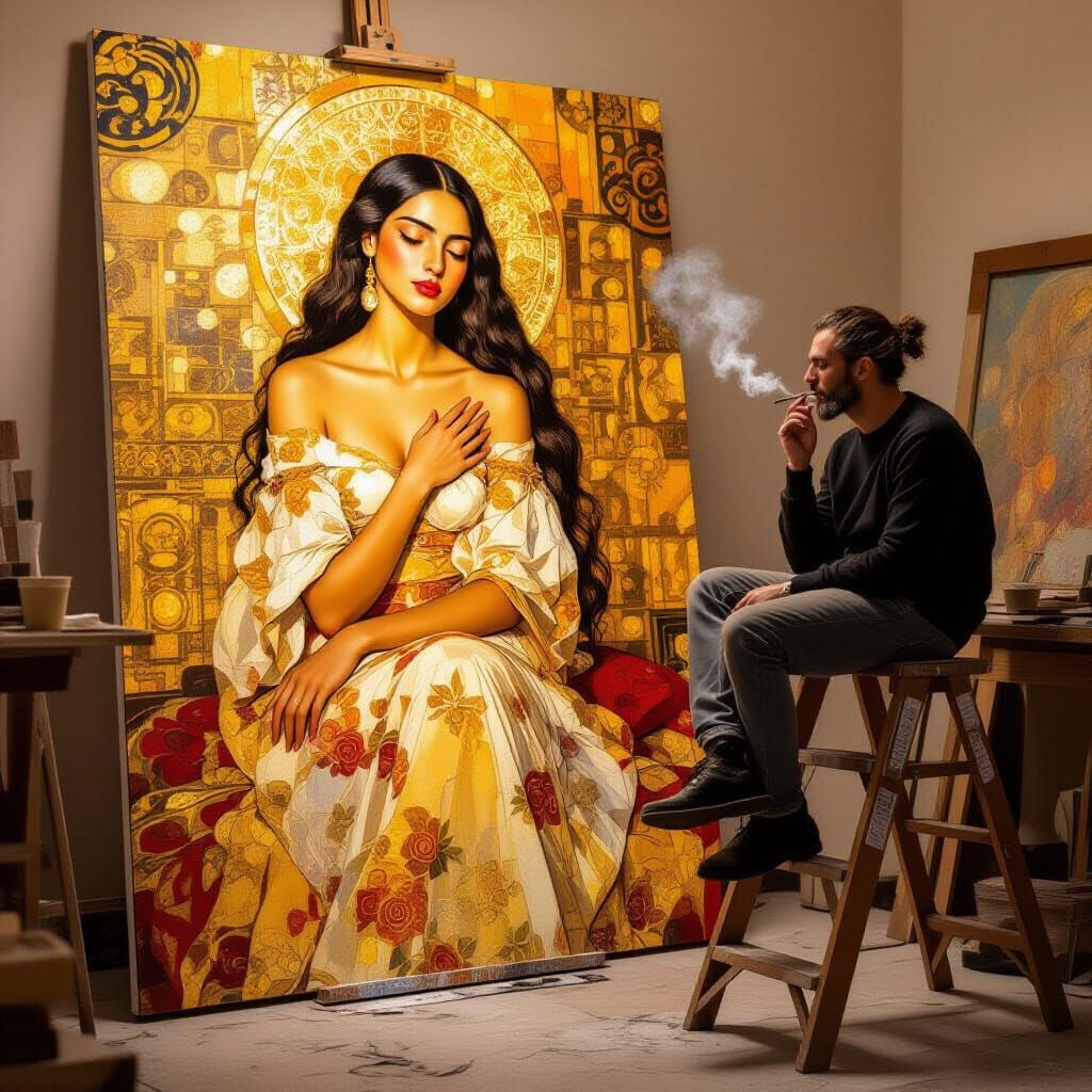 Radiant Woman in Studio: Golden Age Portrait