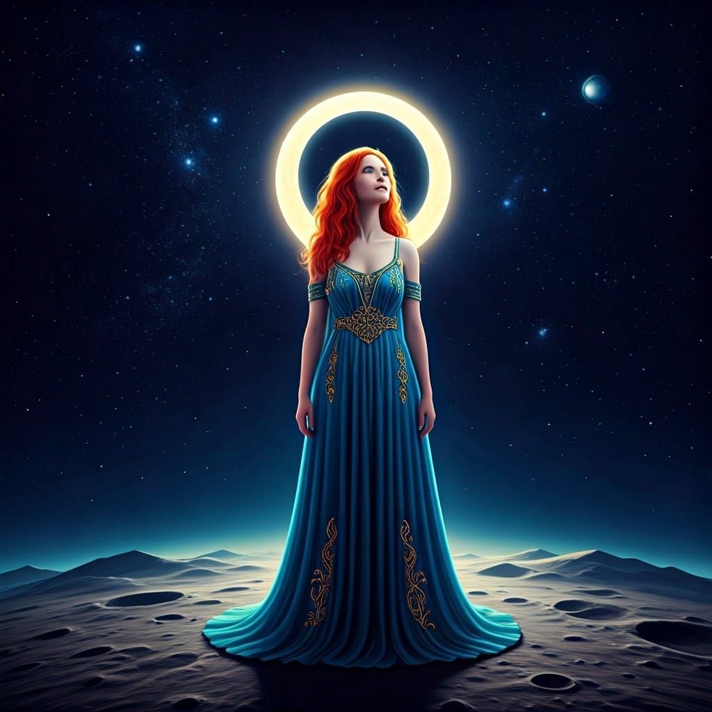 Woman on Moon in Surreal Silhouette Style