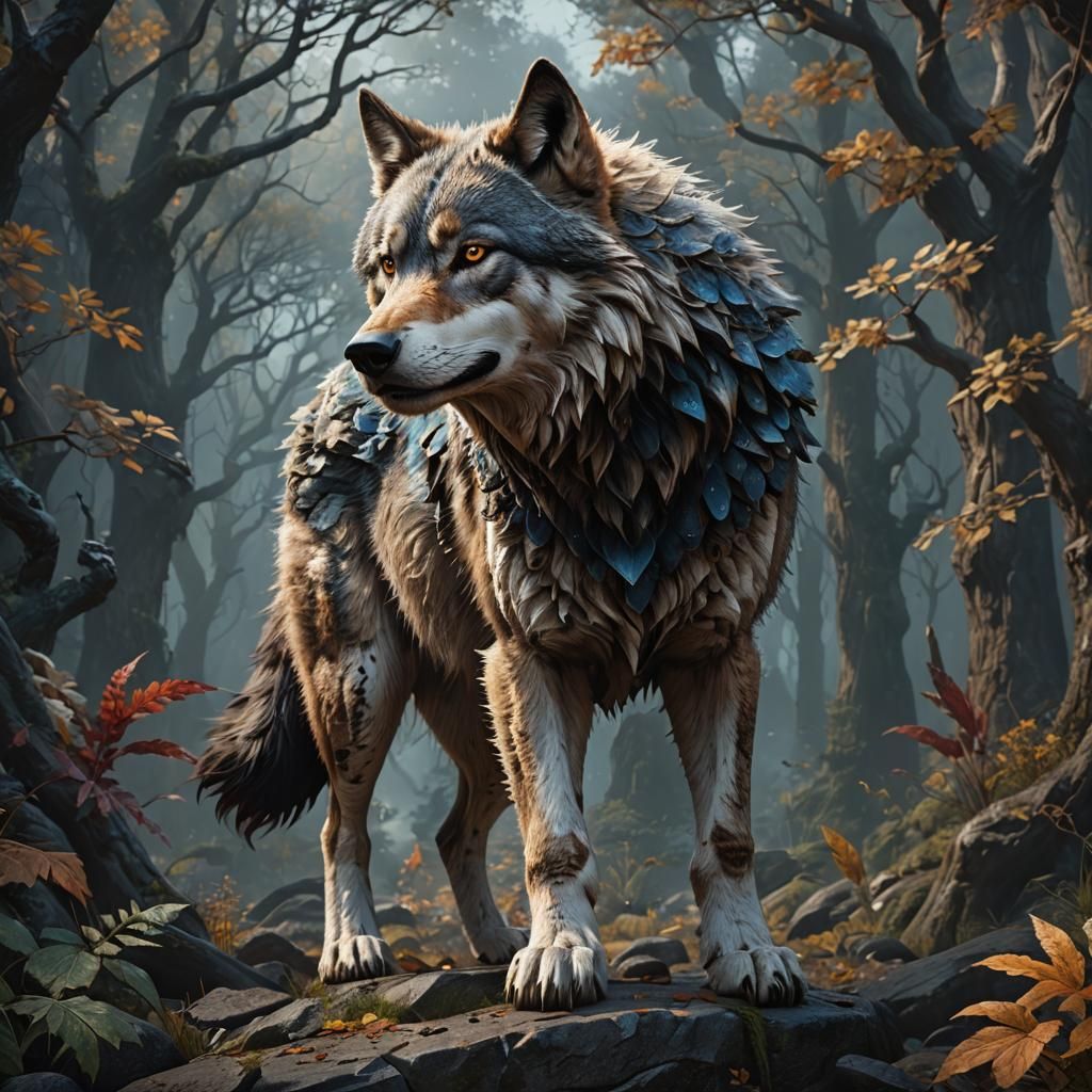 Detailed Wolf Matte Painting in Deep Color