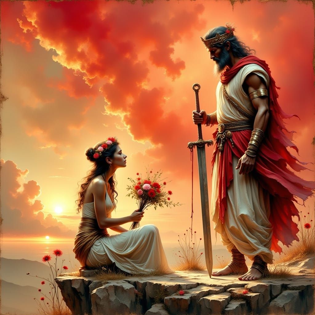 Iphigenia's Sacrifice in Ancient Greece: Ink Drawing