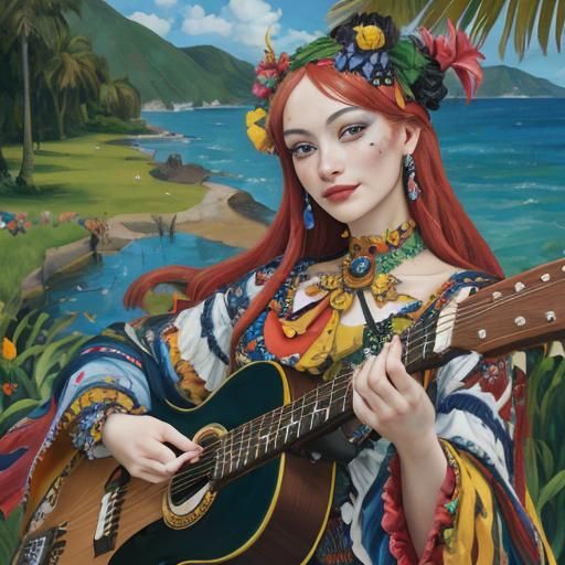 Musicians in a Surreal Landscape: Oil Painting Style