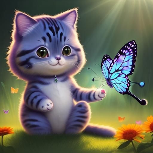 Chibi Cat's Butterfly Morning