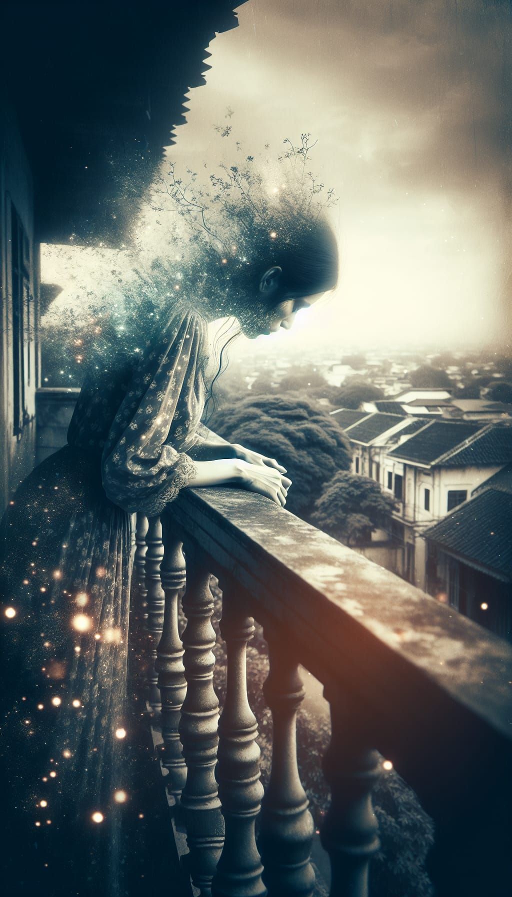 Melancholic Woman Fades Away: Macabre Vintage Photo