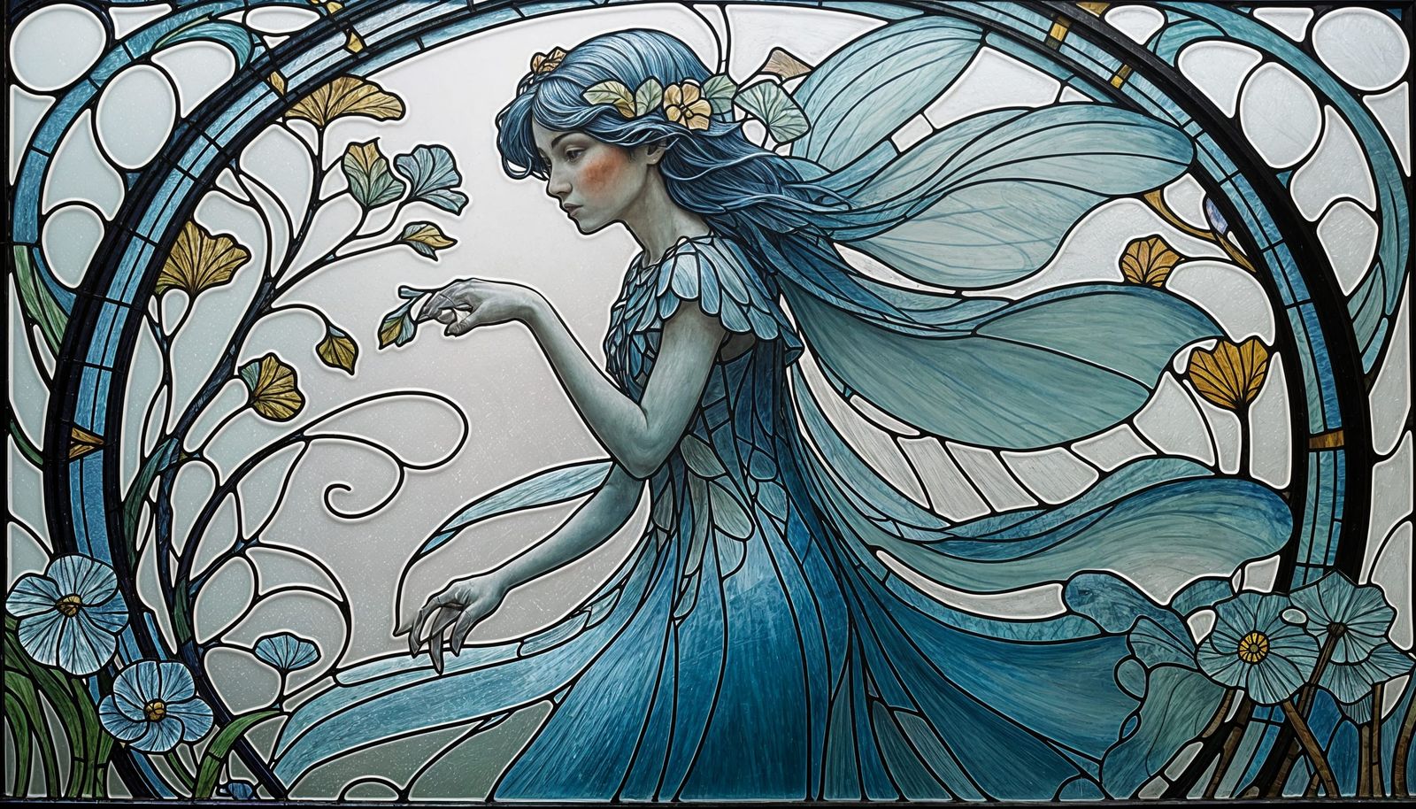 Cerulean Blue Stained Glass Window