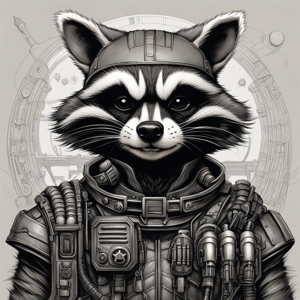 Rocket Raccoon in H.R. Giger Style
