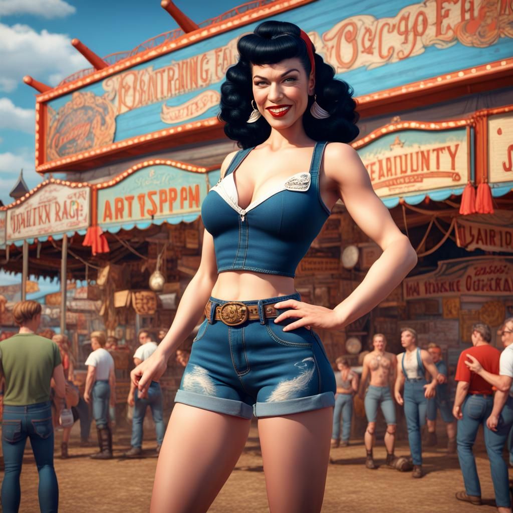 Bettie Page at the Fair: Detailed Matte Painting