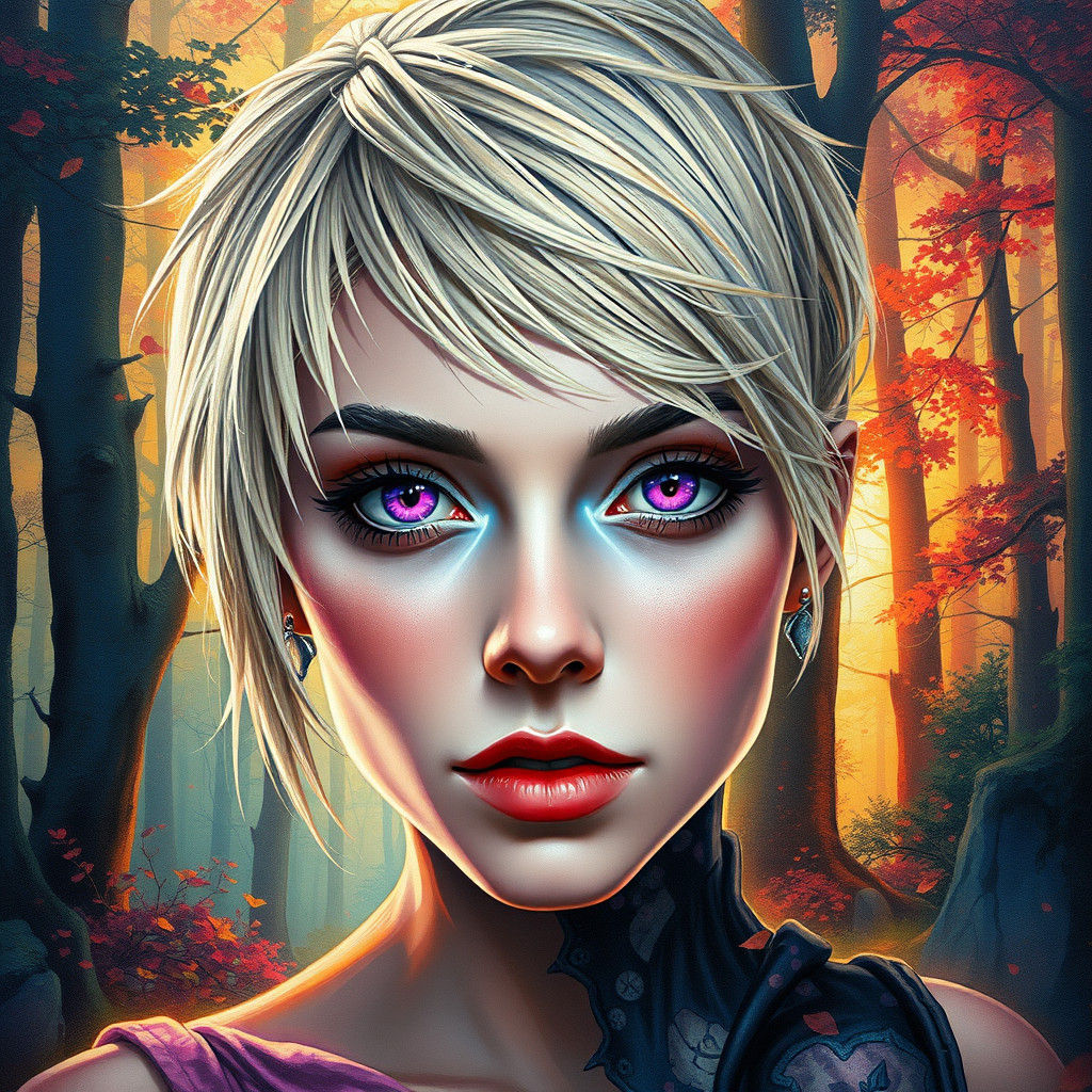 Oil Portrait in Magic Forest with Impasto Texture