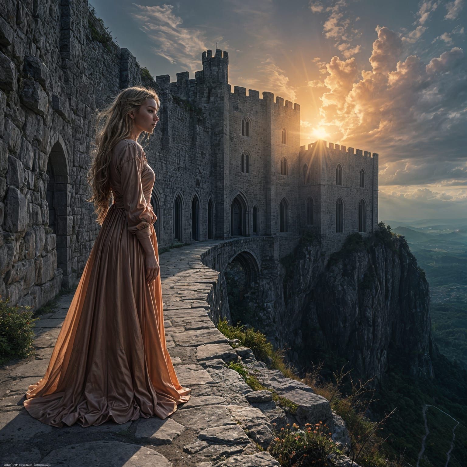 Medieval Woman in Flames Surrounded by a Vampire in a Turbul...