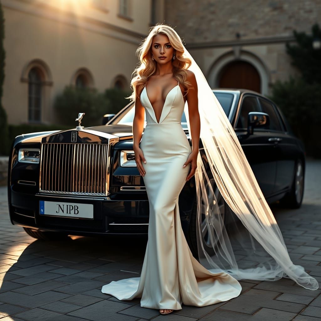 Elegant Bride in Tuscan Estate: Cinematic Portrait