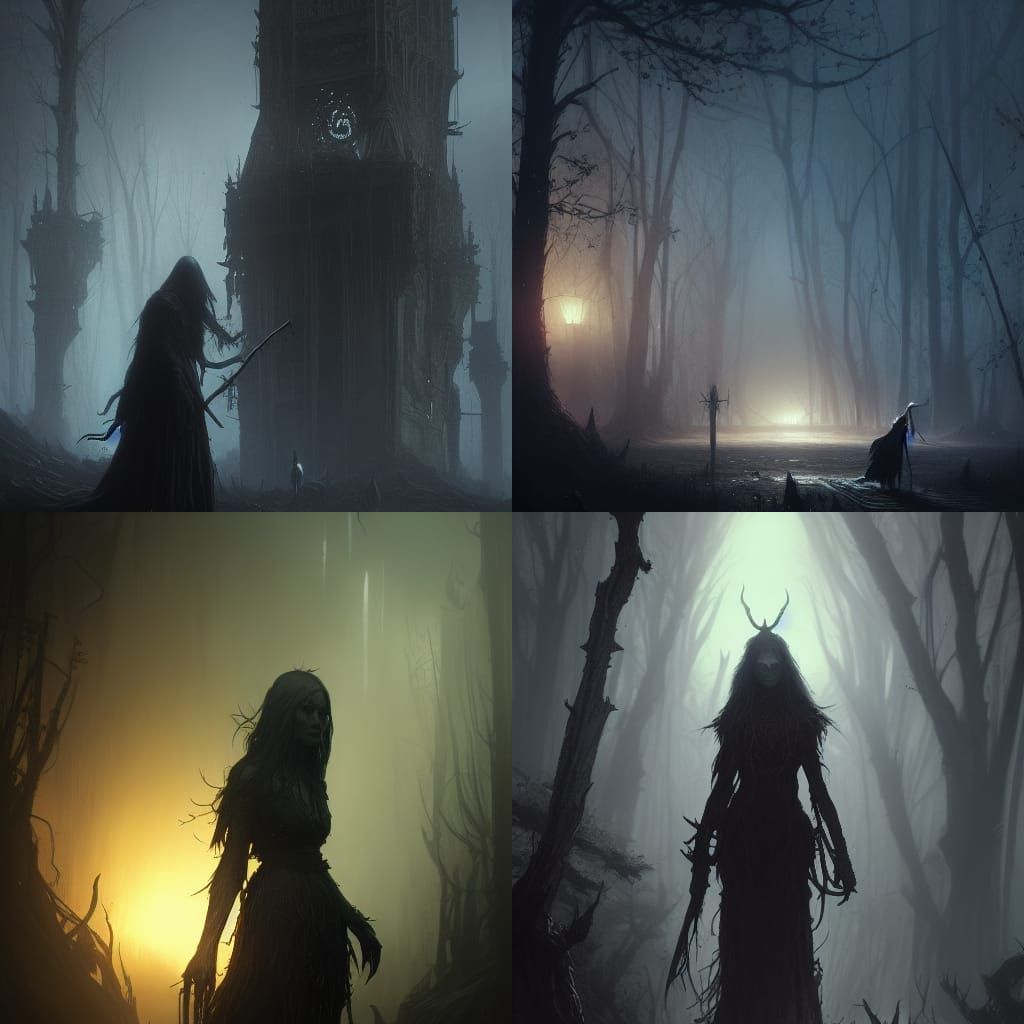 Night and Day Hags in Dark Fantasy Style