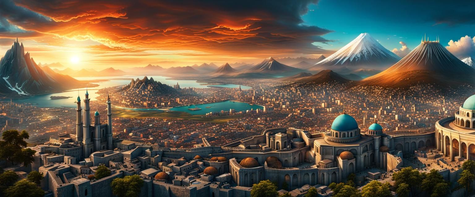 Majestic City Panorama with Byzantine Architecture